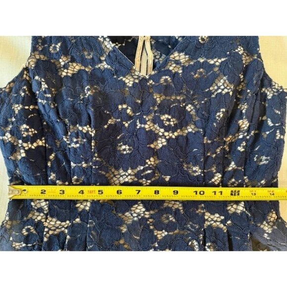 Navy Blue 10 Sleeveless Lace Dress Bodycon Romantic Holiday Party Sheer Glam - Picture 8 of 10